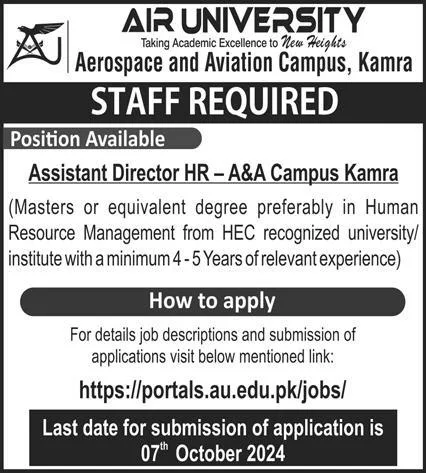 Air University Aerospace & Aviation Campus Kamra Jobs 2024