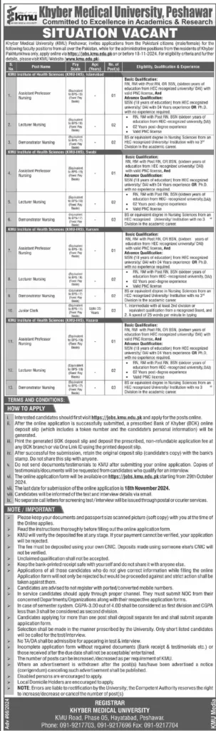 Khyber Medical University Peshawar Jobs Peshawar 2024