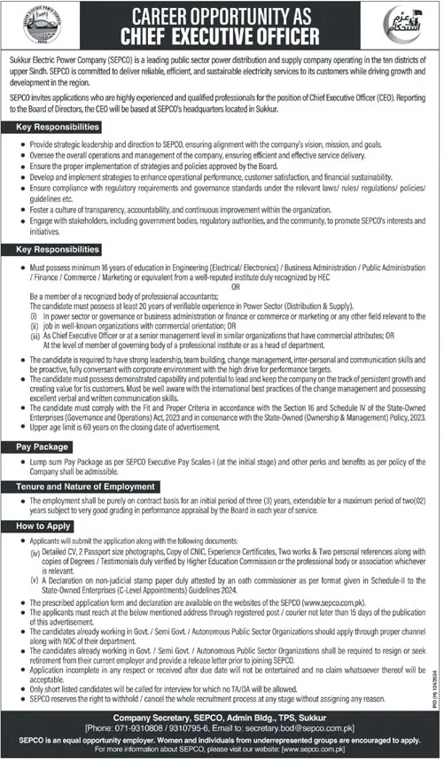 Sukkur Electrical Power Company SEPCO Jobs Sukkur 2024