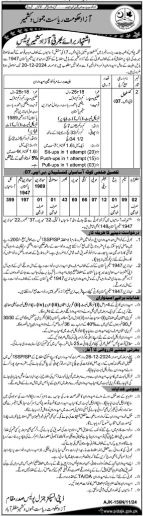 Azad Jammu & Kashmir Police Jobs 2024