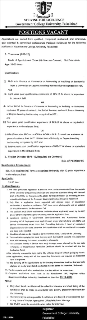 Government College University Faisalabad GCUF Jobs 2024