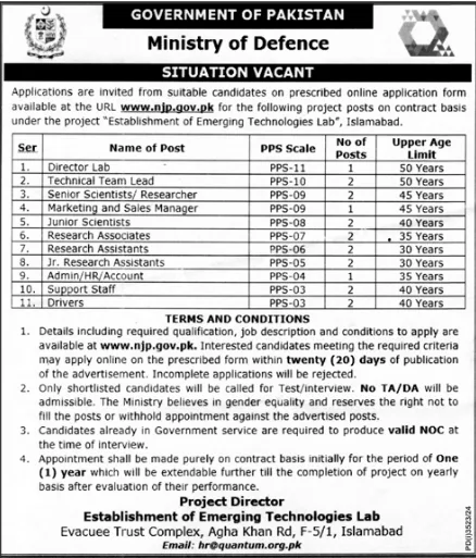 Ministry of Defence Management Jobs Islamabad 2024