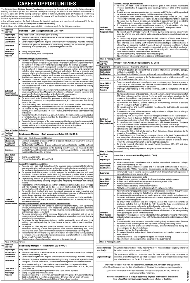 National Bank of Pakistan NBP Jobs Karachi 2024