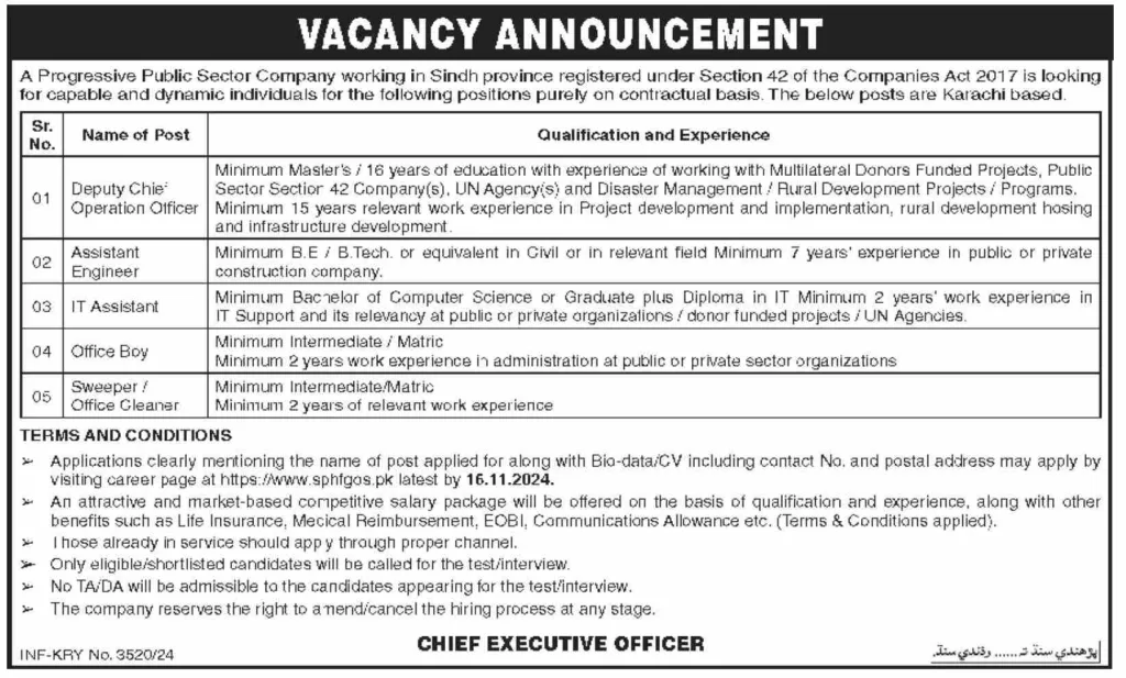 Public Sector Company Jobs Karachi 2024