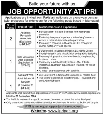 Islamabad Policy Research Institute IPRI Jobs 2024