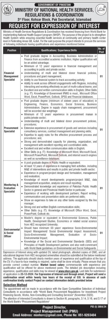 Vacancies Available At Ministry Of National Health Services