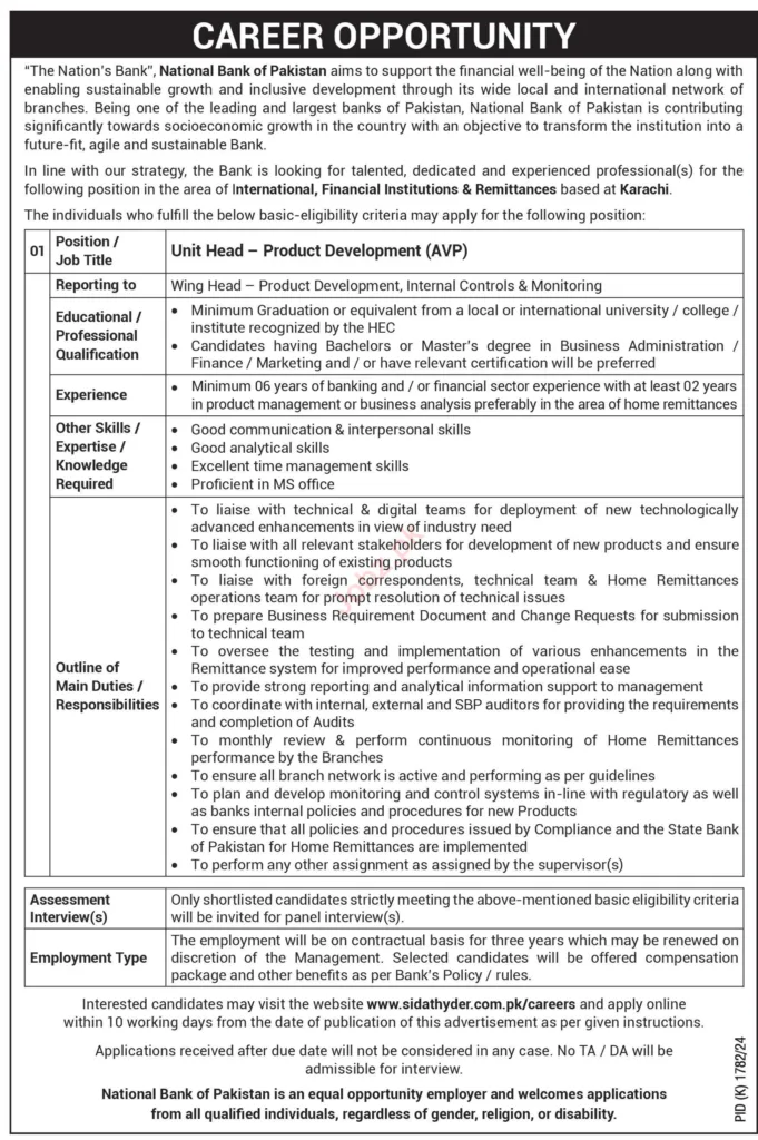 Career Opportunity At National Bank Of Pakistan NBP