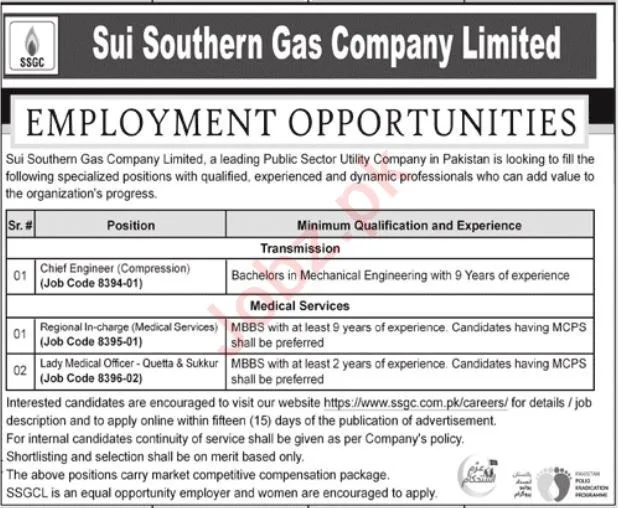 Sui Southern Gas Company Limited SSGCL Jobs 2024