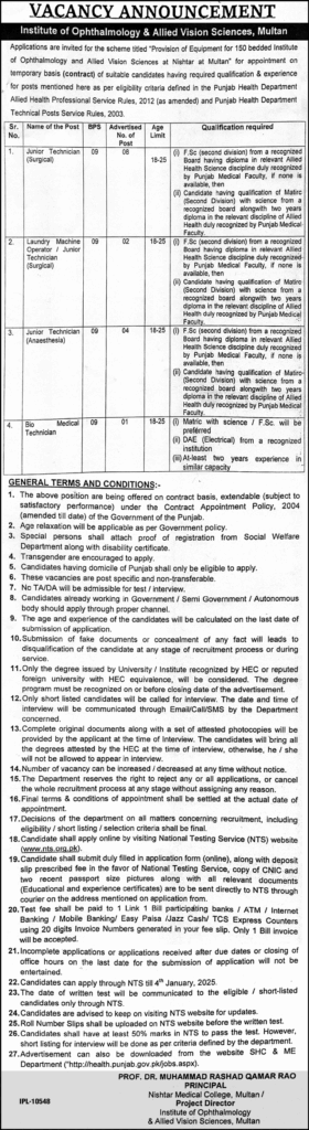 Jobs Open At Institute Of Ophthalmology And Allied Vision