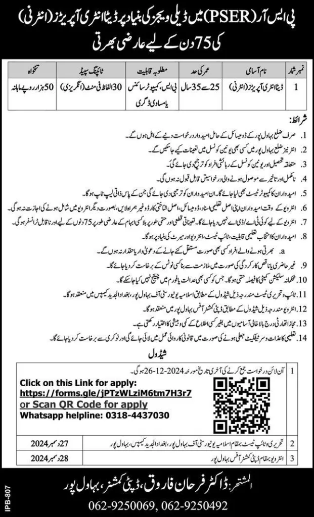 Punjab Socio Economic Registry PSER Jobs 2025