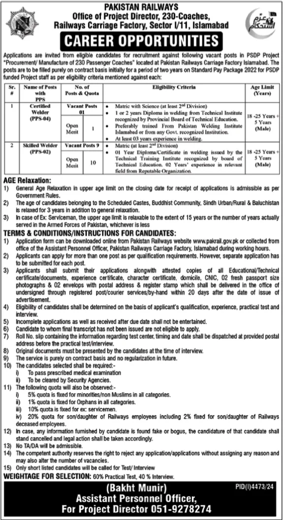 Railway Carriage Factory Welder Jobs 2025