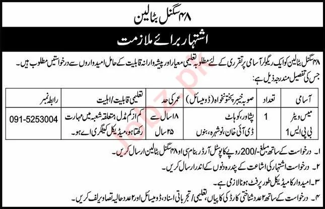 Mess Waiter  At 48 Signal Battalion Jobs 2025