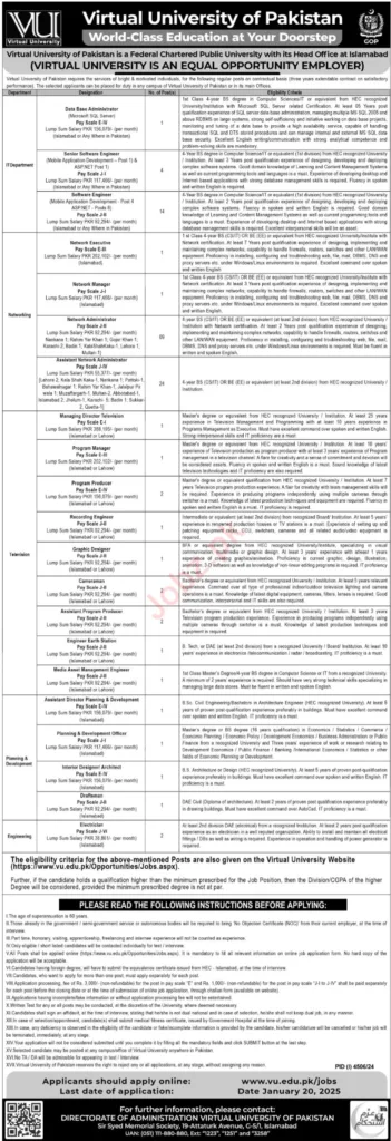 Latest  At Virtual University Of Pakistan Jobs 2025 