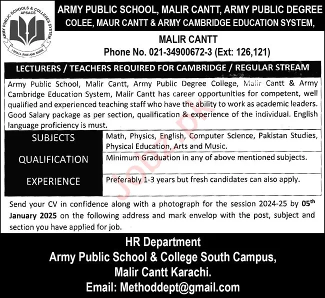 Latest  At Army Public School Jobs 2025